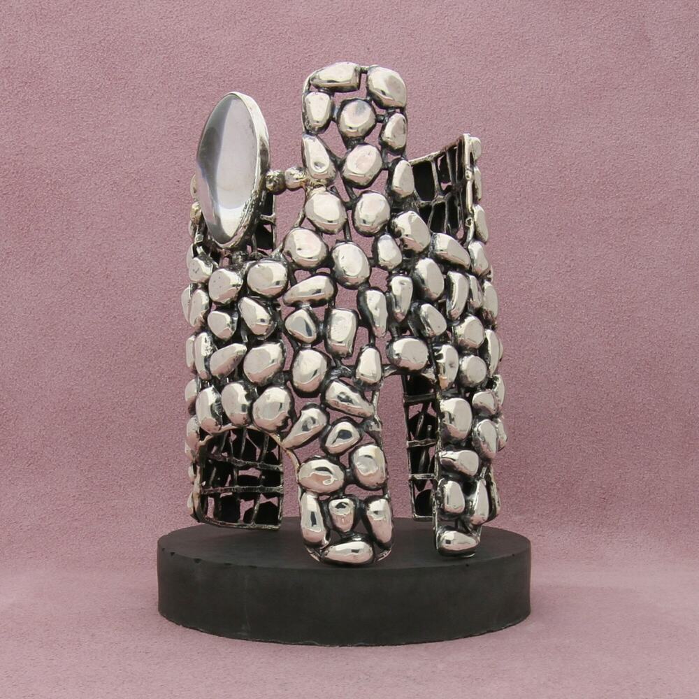 sterling silver vintage scandinavian brutalist crystal cuff bracelet size 7.75in